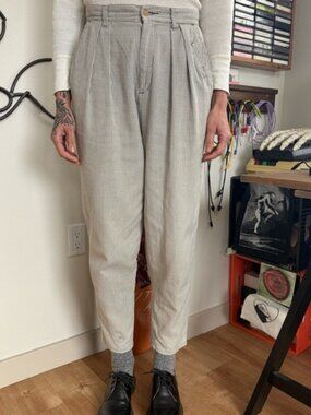 Vintage 80s Dockers Tan & White Houndstooth High Waisted Trousers ~ Size 27